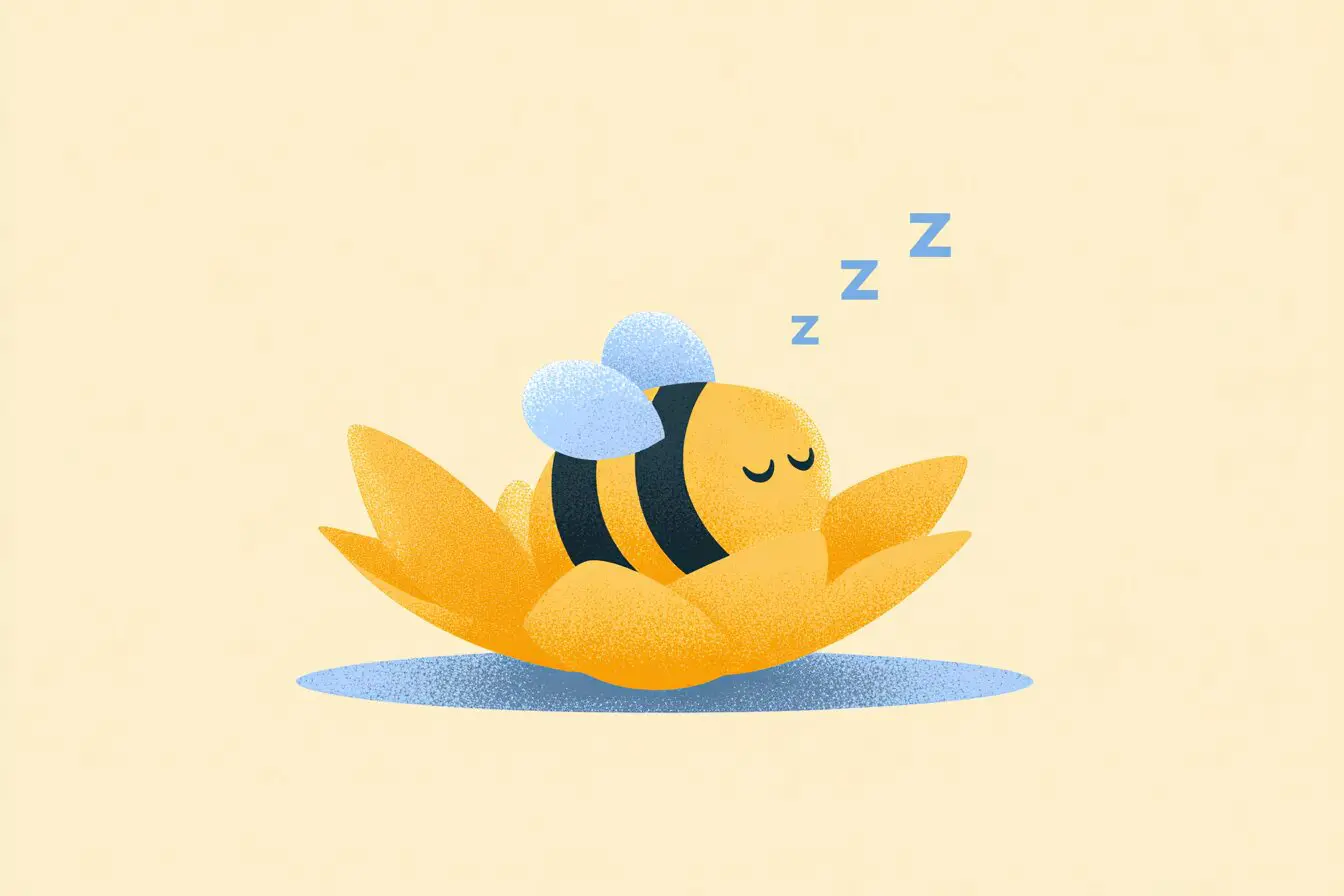 A bee icon sleeping on a flower a metaphor for how to pause Bumble account