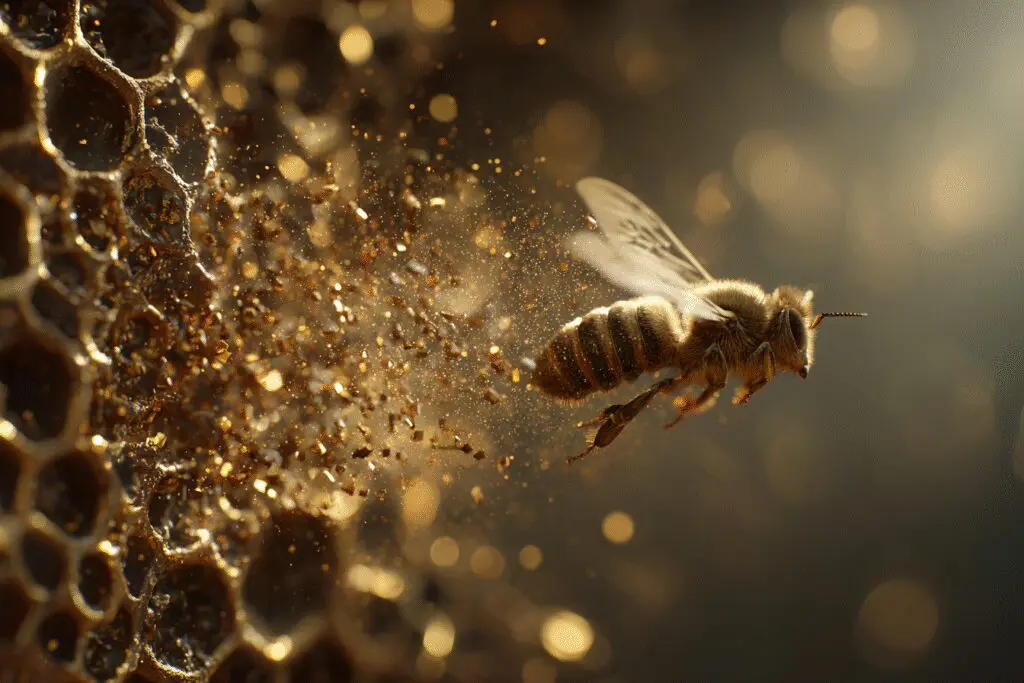 A bee leaving a honeycomb cell that dissolves answering the FAQ on how to delete Bumble account