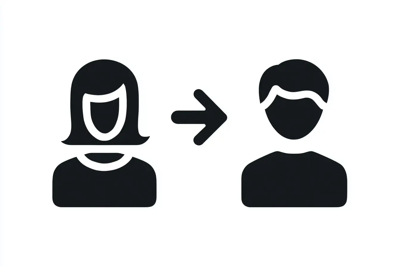 A chat bubble originating from a female profile icon explaining who messages first on Bumble