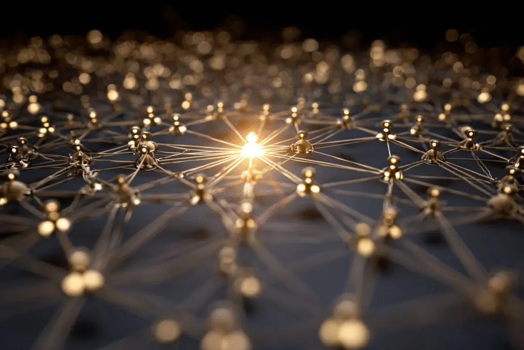 A complex network diagram showing a perfect match explaining how does Hinge algorithm work