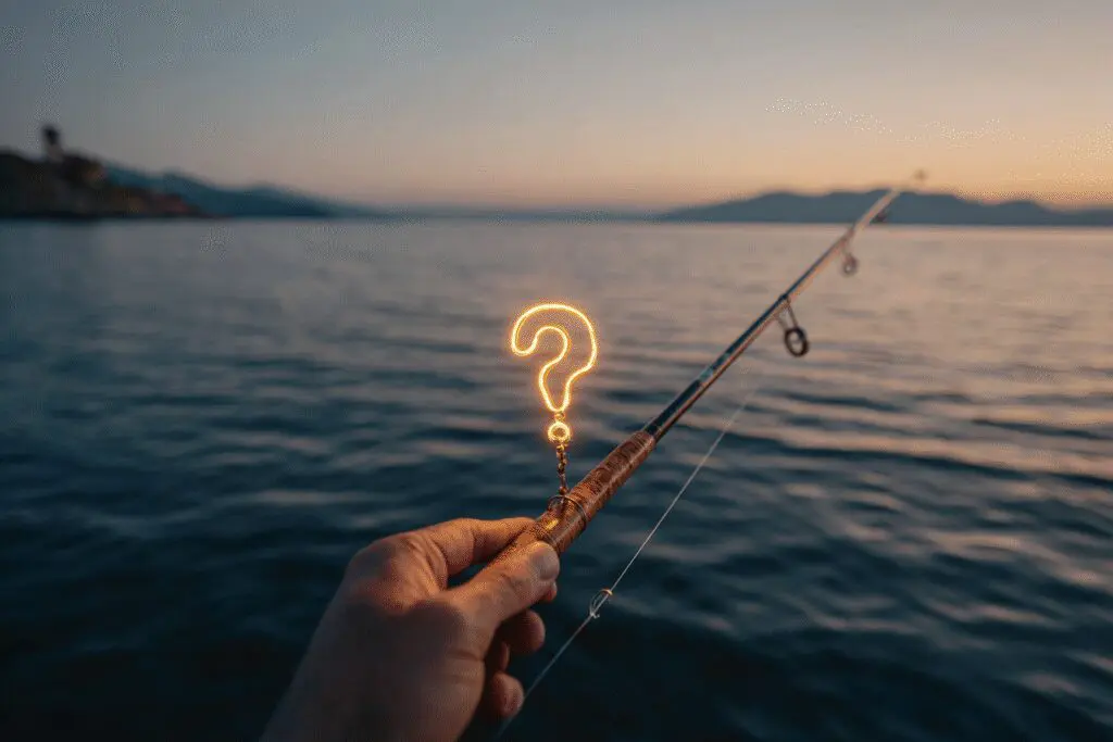 A fishing hook baited with a question mark a guide for the FAQ on what to say on Hinge