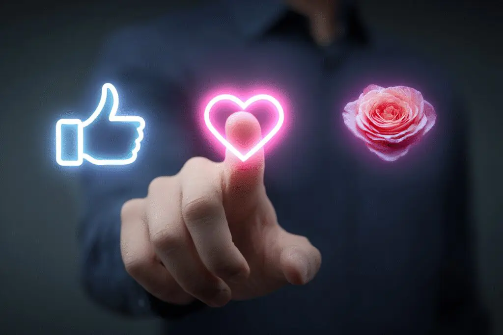 A hand choosing between three different like icons answering the FAQ on what are different types of likes on Hinge - Dating Man Secrets - Psychology Attraction Tips Revealed A hand choosing between three different like icons answering the FAQ on what are different types of likes on Hinge