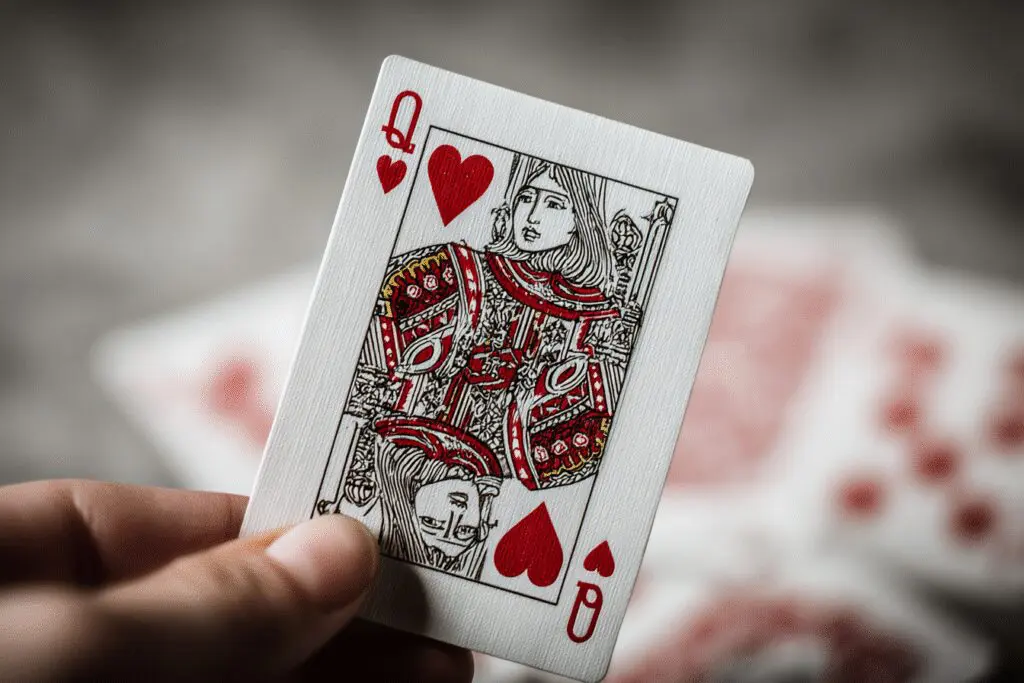A hand holding a Queen of Hearts card a metaphor for the FAQ is Bumble a good dating app