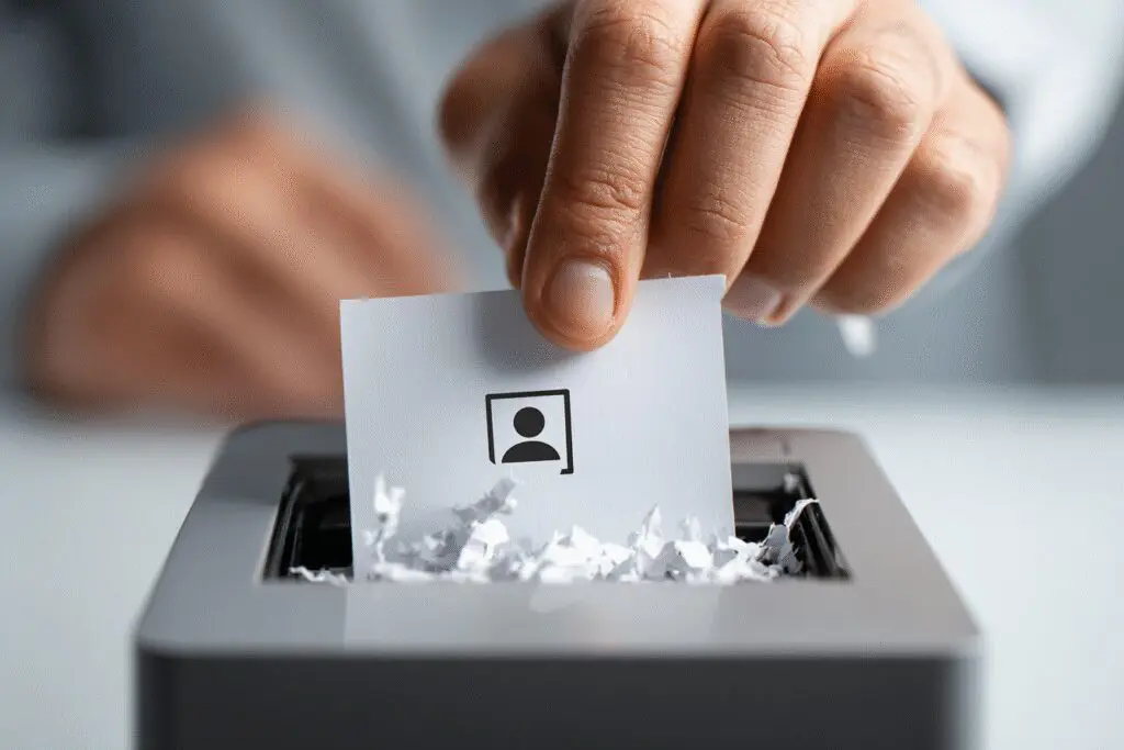 A hand shredding a profile document a metaphor for how to delete Hinge account permanently