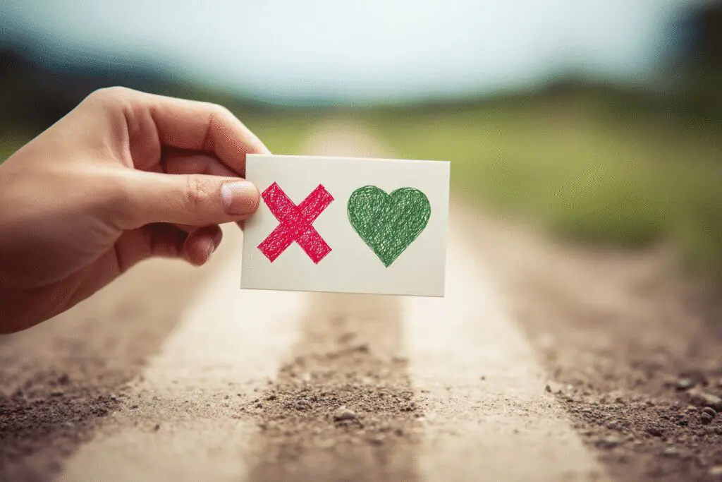 A hand swiping a card towards a heart path showing how to swipe on Bumble