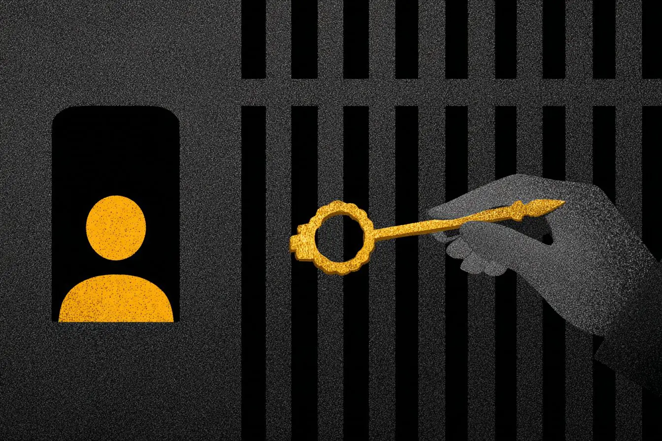 A key unlocking a caged profile symbolizing how to get unbanned from Hinge