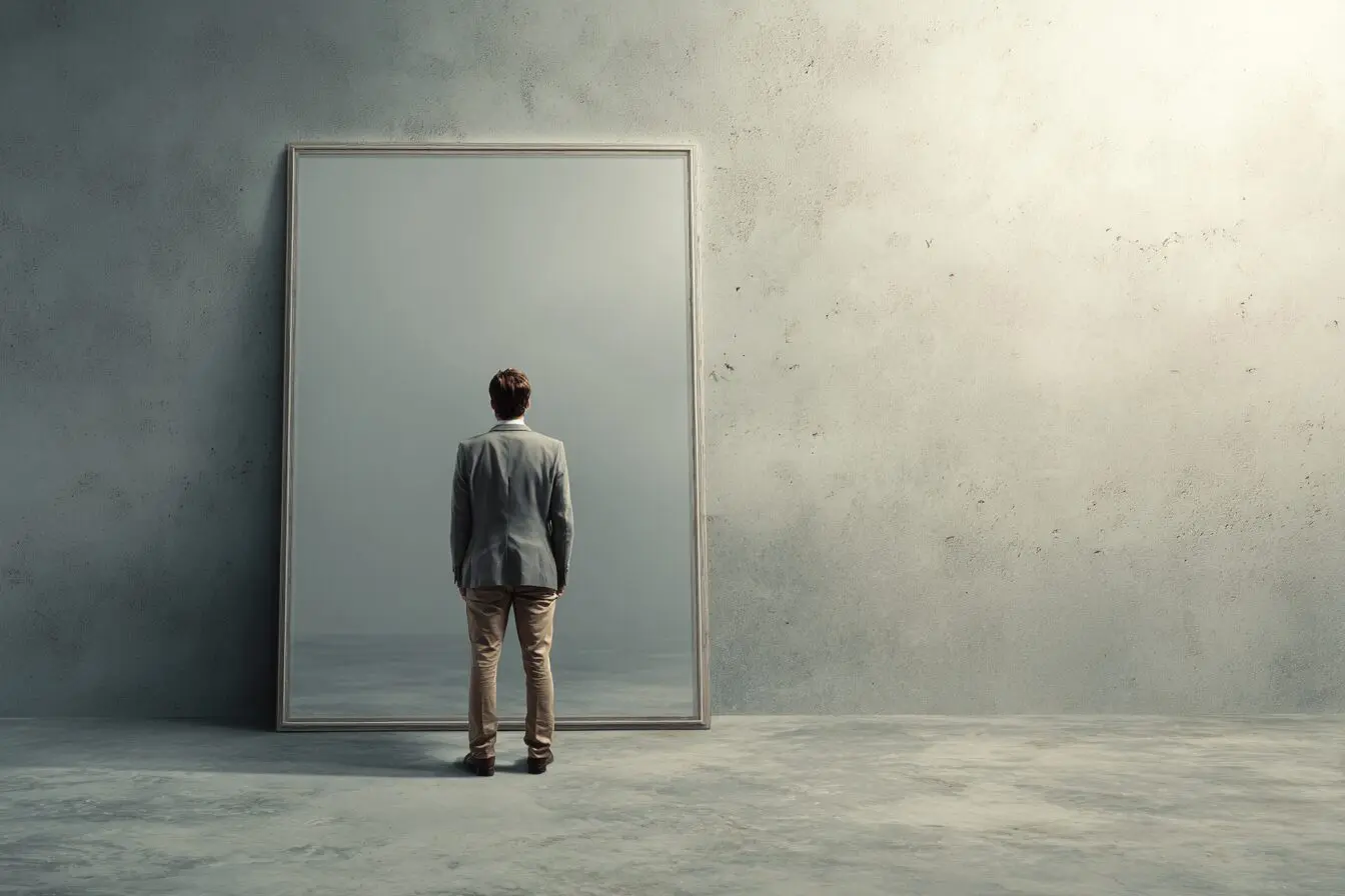 A persons reflection showing their best self a tip for how to make a good Hinge profile