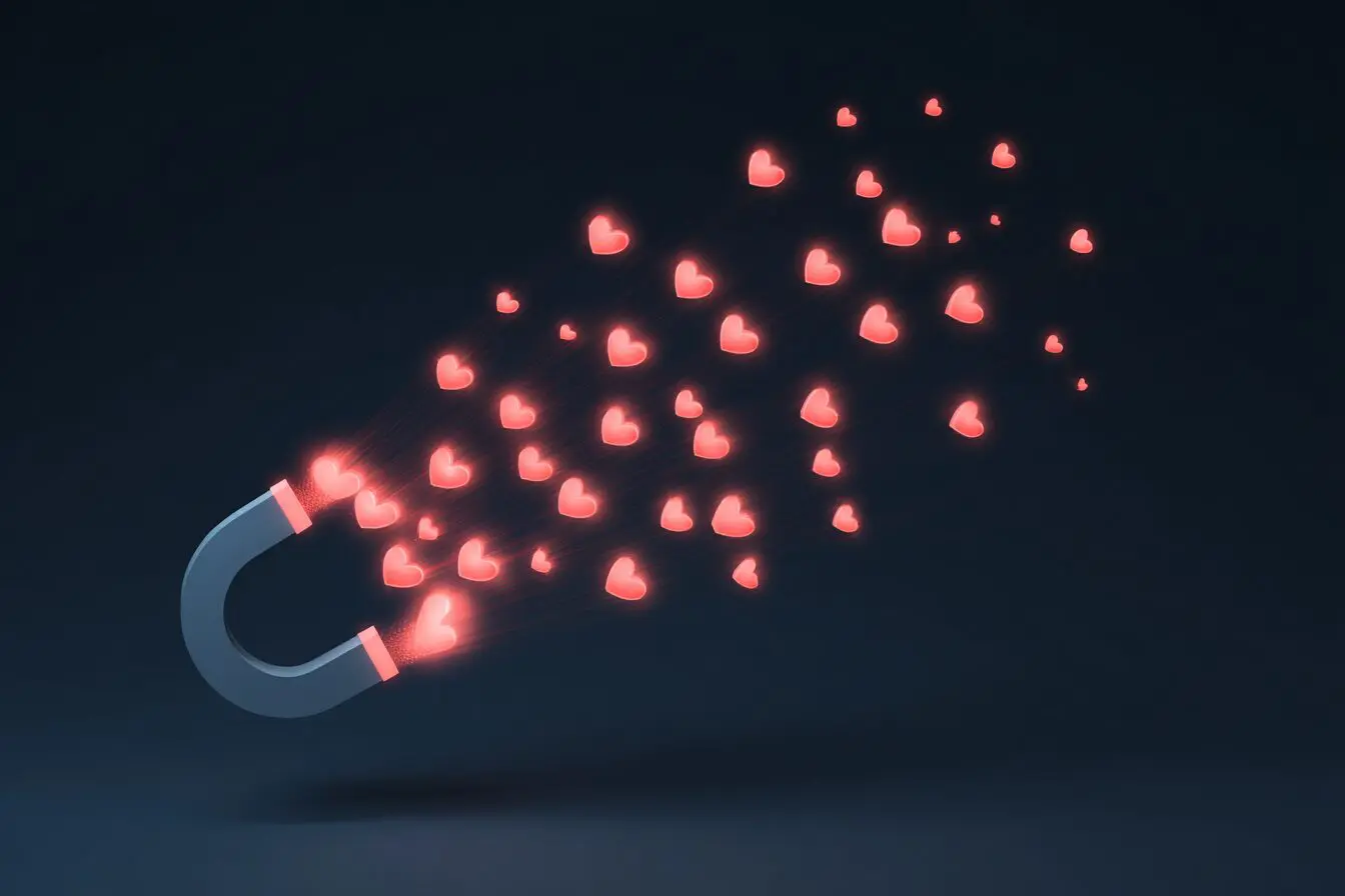 A profile magnet attracting heart icons a guide for how to get likes on Hinge
