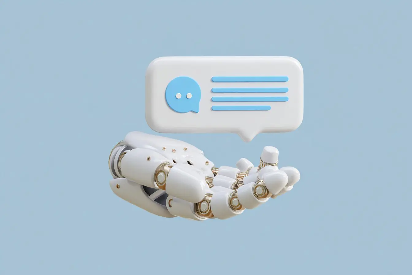 A robot hand sending the first message in a chat explaining how does Opening Move work on Bumble