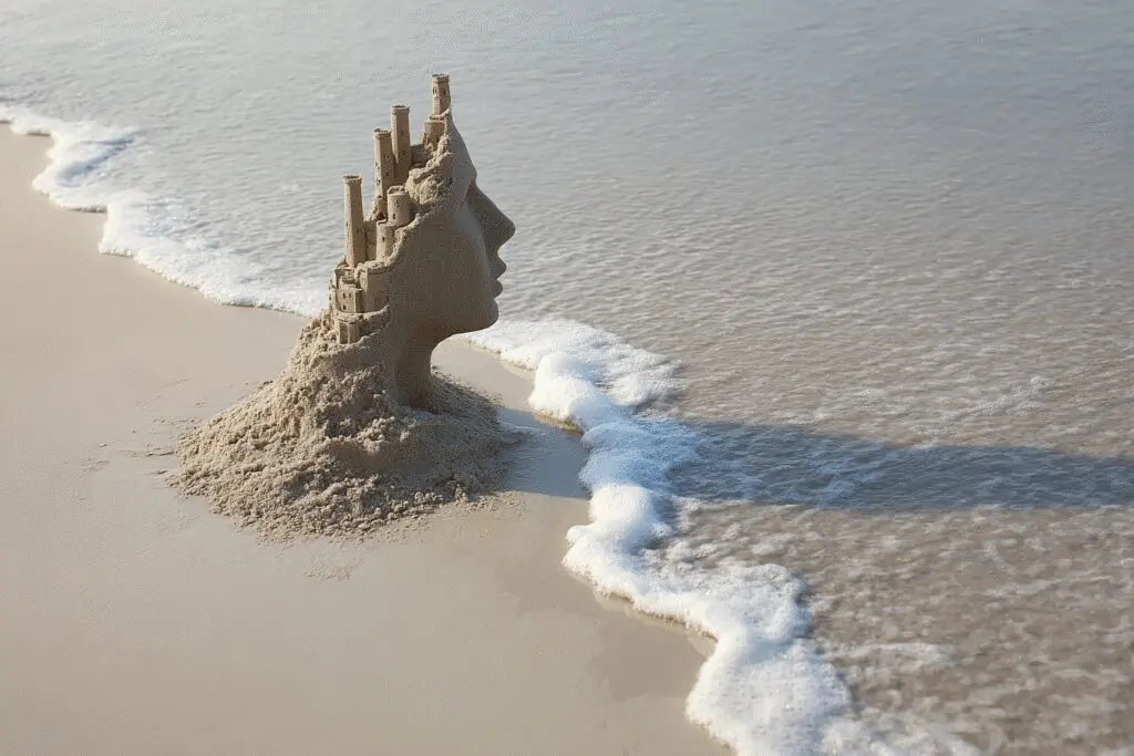 A sandcastle profile being washed away by a wave answering the FAQ on how to delete Hinge account