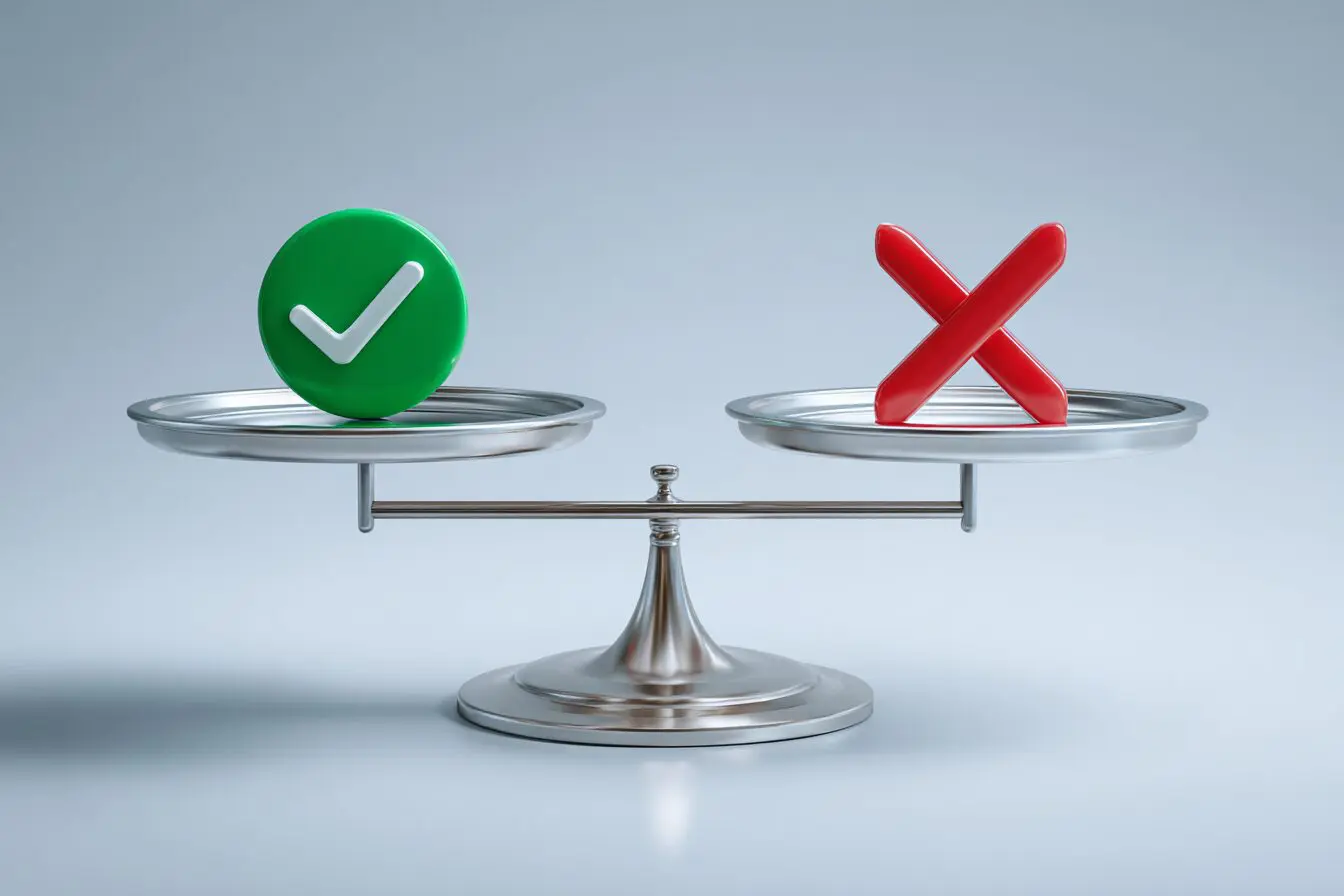A scale weighing pros and cons reviewing if Bumble is a good dating app