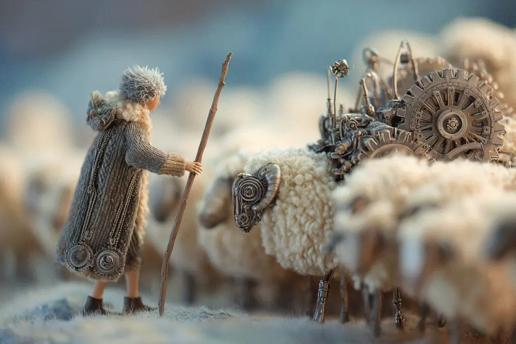 A shepherd removing a robot sheep from a flock a metaphor for the FAQ does Hinge have bots
