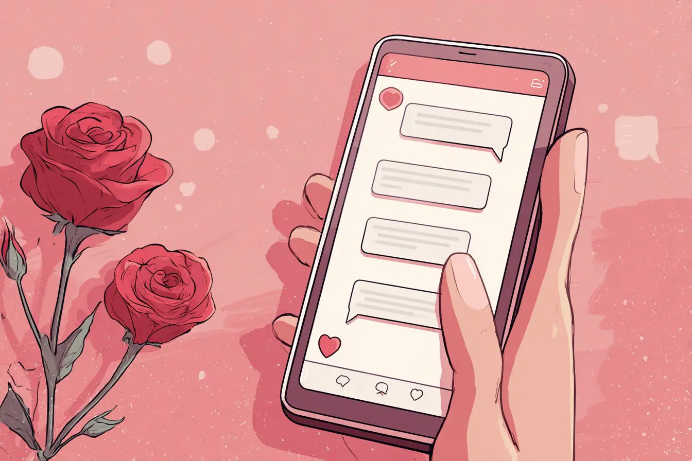 A thumb choosing between a heart comment or rose icon explaining how to like a profile on Hinge