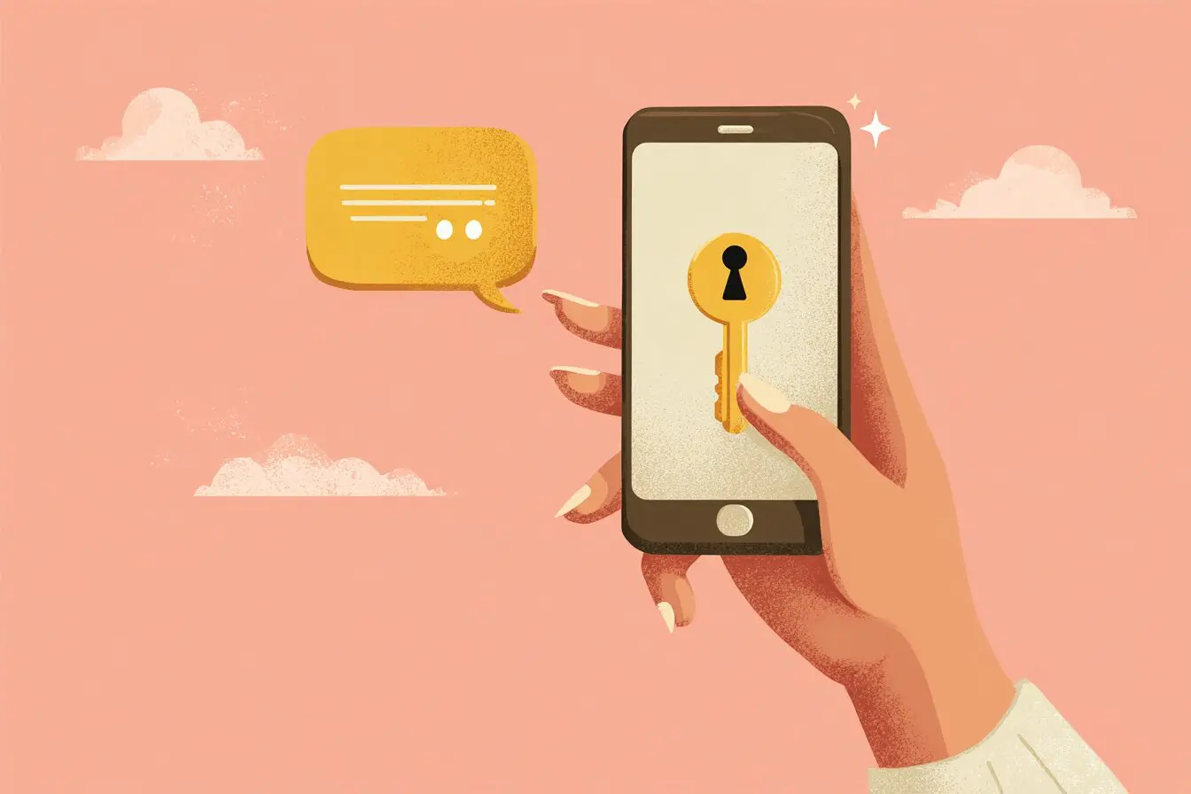 A womans message as a key unlocking a chat explaining what is Bumble