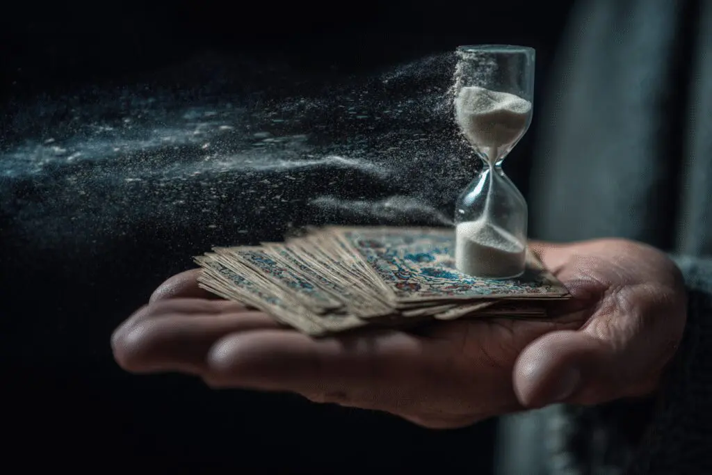 An hourglass refilling a hand with swipe cards explaining how to reset Bumble swipes