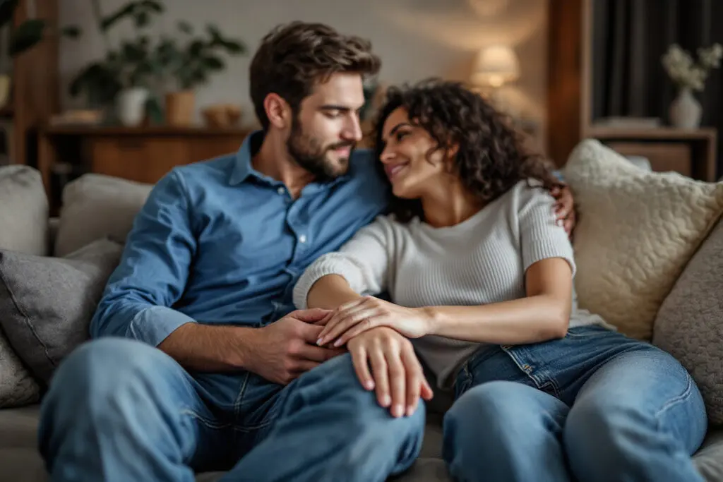 a couple sharing a quiet decisive moment at home ready to define the relationship