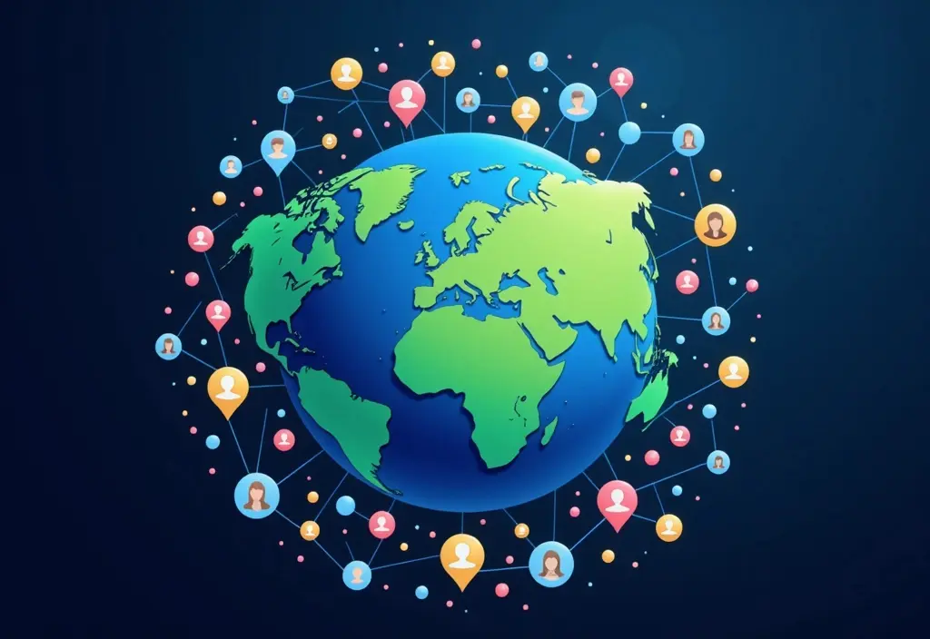 a globe with many connected profiles answering the question what is badoo