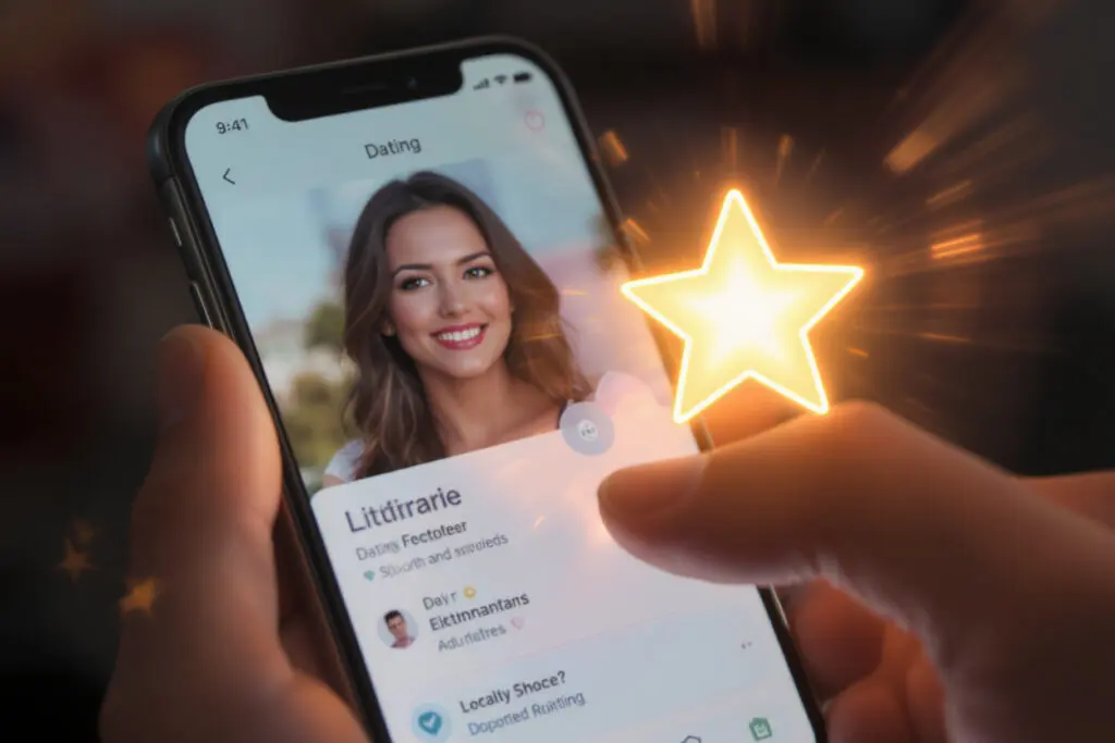 a glowing star icon animating on a dating app profile explaining what does superswipe mean on bumble