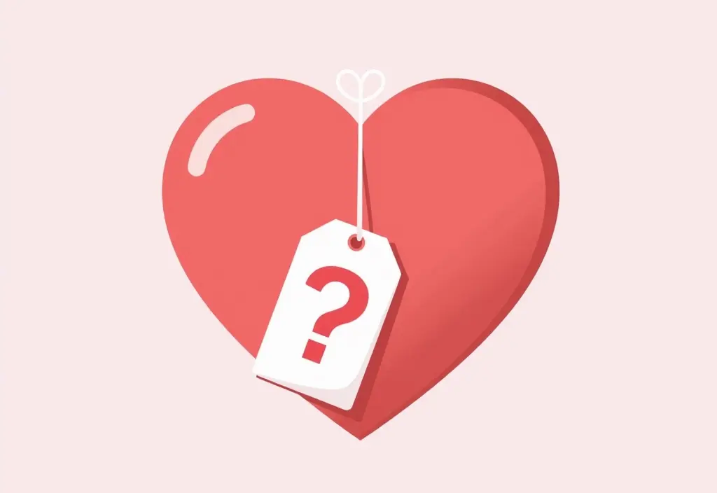 a heart with a price tag and a question mark representing the question is eharmony free