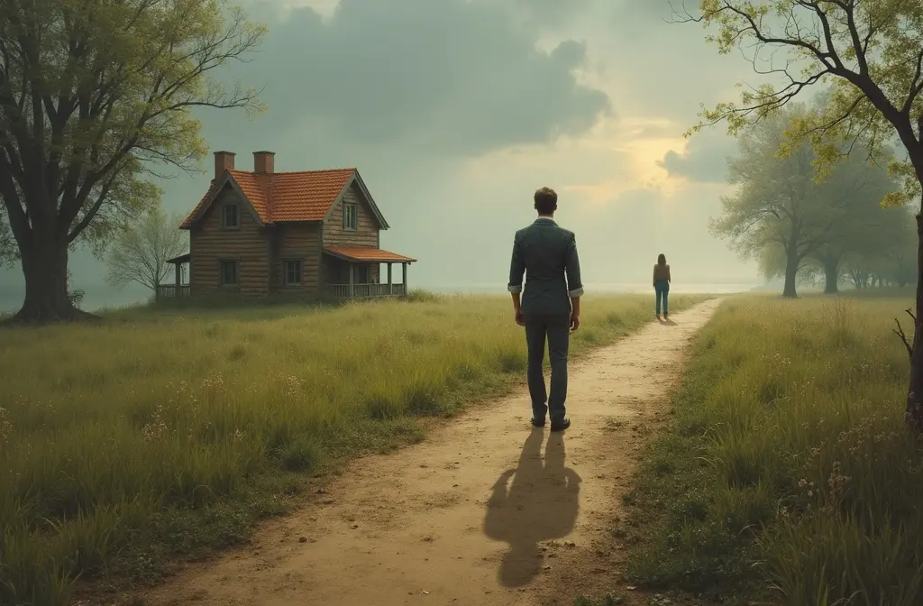 a man at a crossroads choosing between two women symbolizing the signs he will leave his girlfriend for you