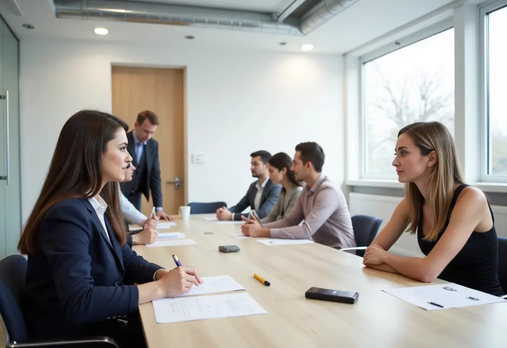 a man in an office meeting staring intently at a female colleague illustrating the he stares at me scenario - Dating Man Secrets - Psychology Attraction Tips Revealed a man in an office meeting staring intently at a female colleague illustrating the he stares at me scenario