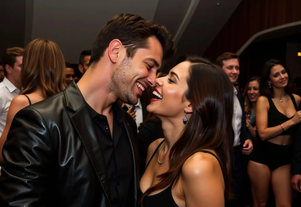 a man leaning in to flirtatiously compliment a woman at a party symbolizing the context of if a guy calls you hot