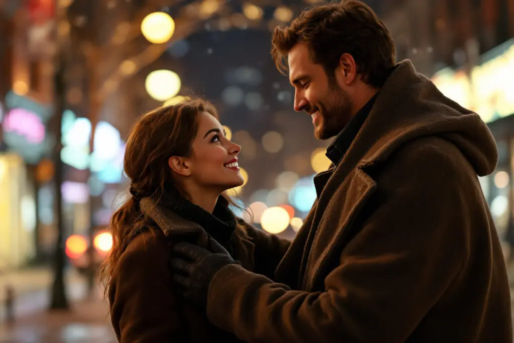 a man protecting a woman from the cold by giving her his coat an example of the hero instinct in a relationship