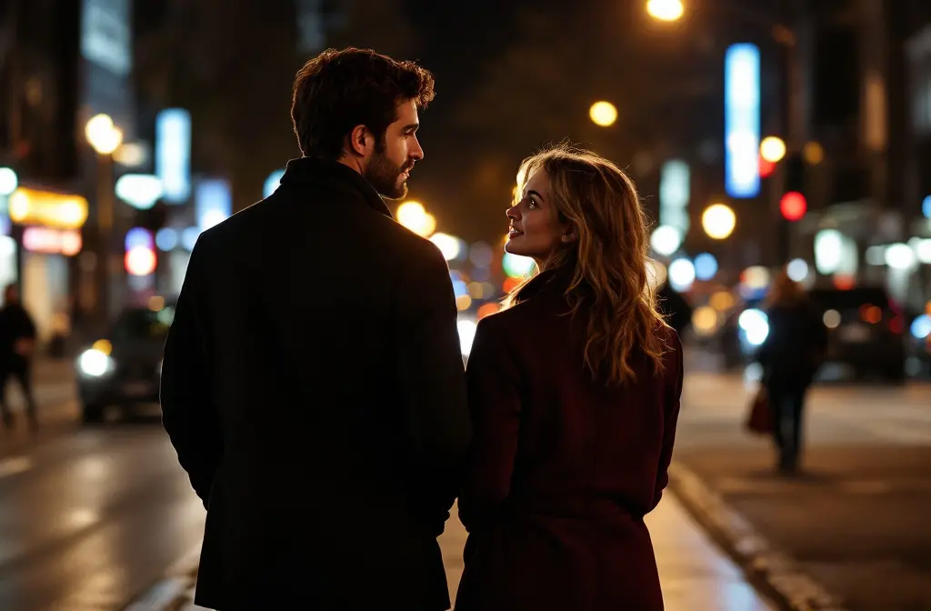 a man protectively walking on the outside of the sidewalk next to a woman showing one of the subconscious signs he likes you - Dating Man Secrets - Psychology Attraction Tips Revealed a man protectively walking on the outside of the sidewalk next to a woman showing one of the subconscious signs he likes you