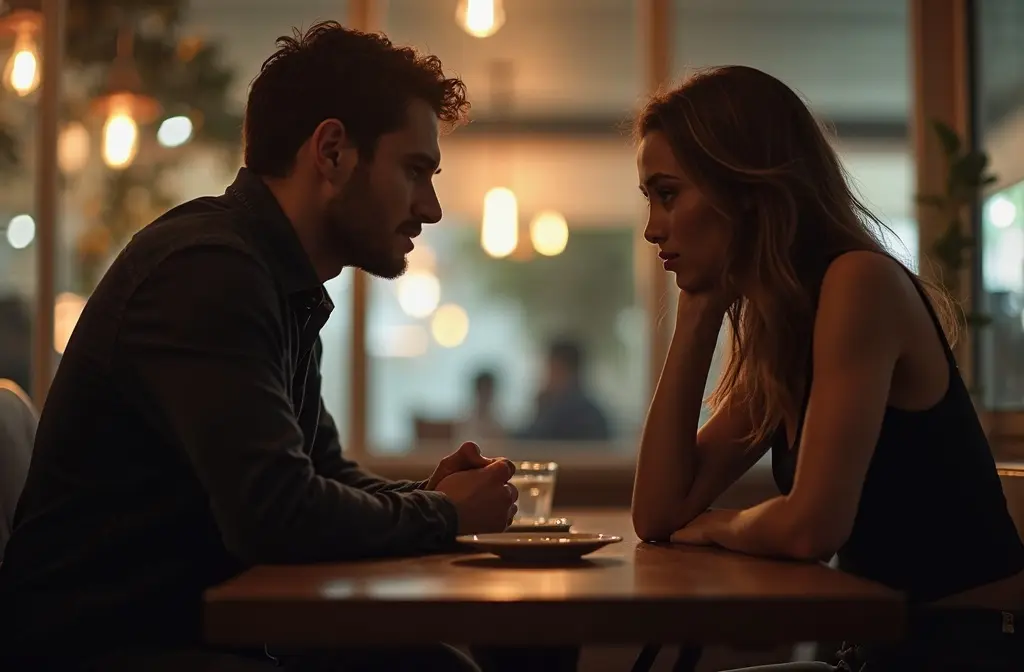 a mans gaze repeatedly drawn to another woman showing subtle signs of wavering commitment