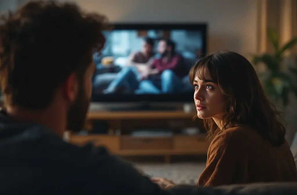 a person looking emotionally distant and disengaged from their partner illustrating one of the emotional signs your partner is talking to someone else