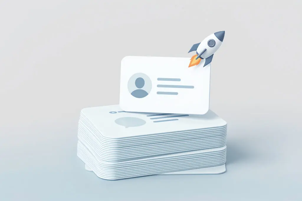 a profile card being boosted upwards by a rocket icon symbolizing what is bumble boost