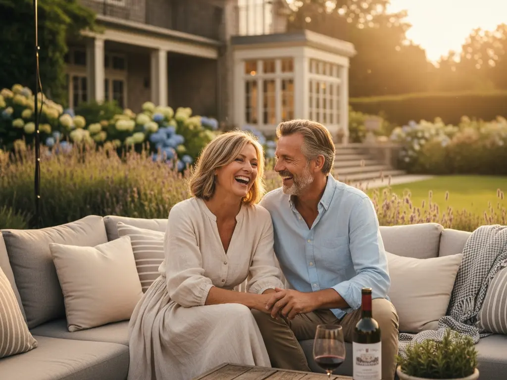 a realistic photo of a happy mature couple enjoying a moment together representing the successful serious relationships that can be found on matchcom
