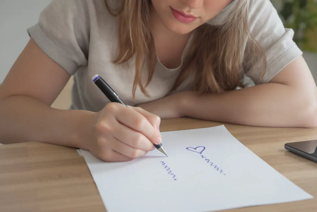 a woman contemplating diverging paths drawn on paper symbolizing her internal debate on how to ask a guy what he wants from you over text