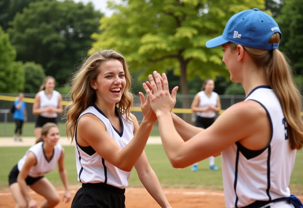 a woman high-fiving a teammate in a co-ed sports league an effective way for how to meet single men