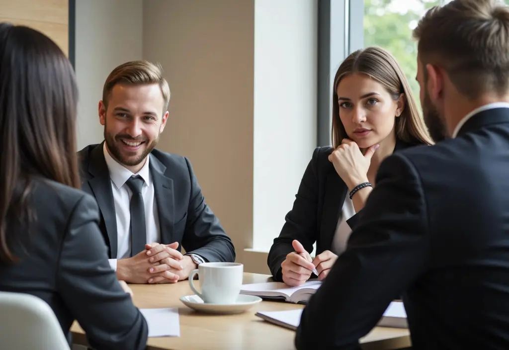 a woman looking sad while a male coworker is friendly with others but seems distant towards her