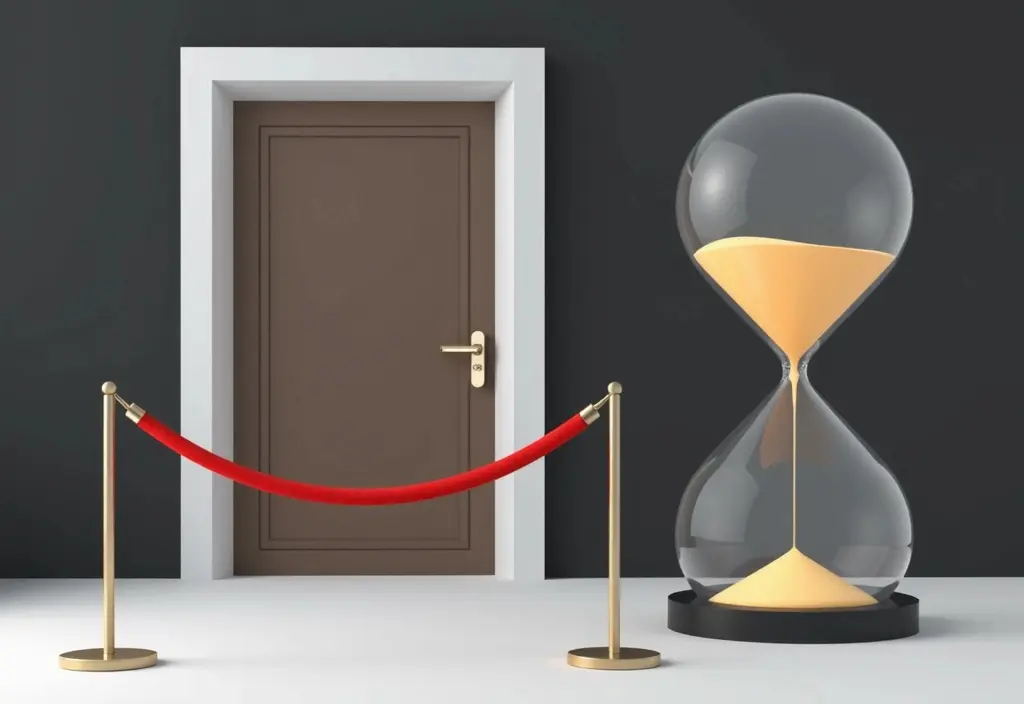 an hourglass next to a velvet rope symbolizing the question of how long does raya approval take