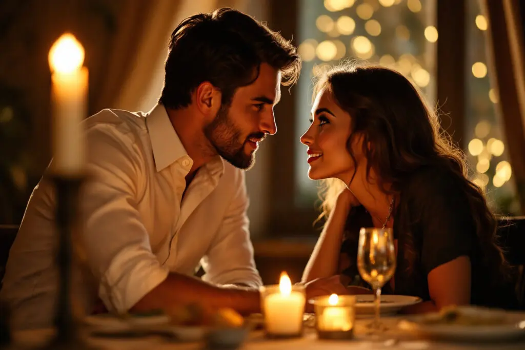 an image of a couple sharing a look of deep instant recognition representing one of the key soulmate signs - Dating Man Secrets - Psychology Attraction Tips Revealed an image of a couple sharing a look of deep instant recognition representing one of the key soulmate signs
