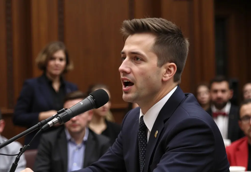 an individual speaking causing a visible and emotional split in a town hall audience visually defining the polarizing person meaning