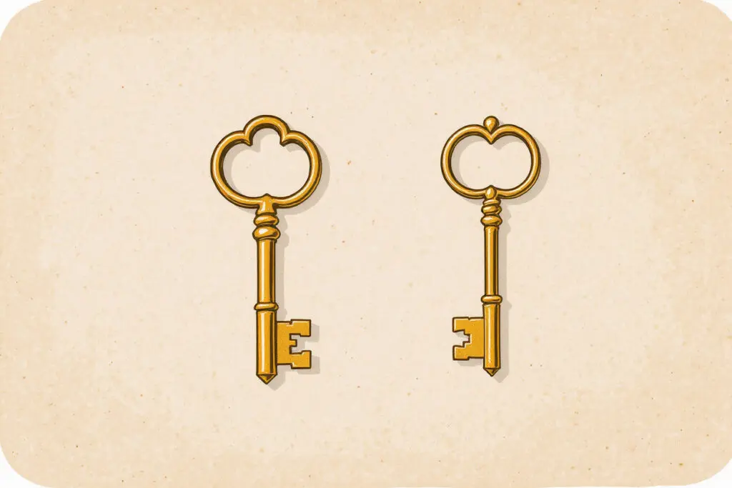 two keys one shaped like a b and one like an h symbolizing the choice of is bumble better than hinge