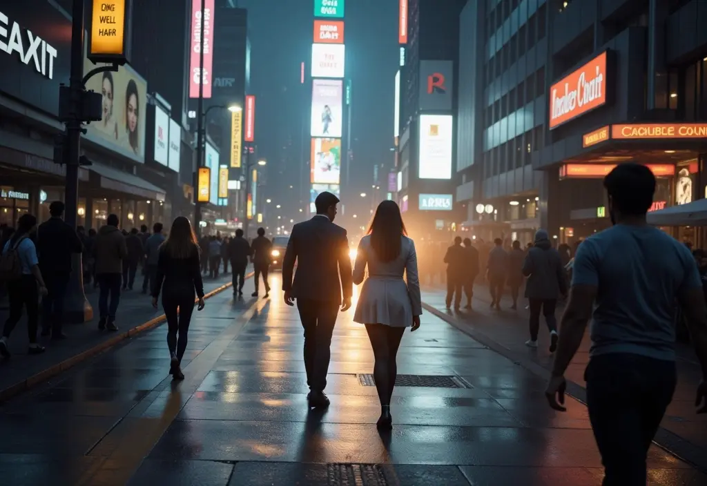 two people glowing as their paths cross on a busy street explaining how does happn work - Dating Man Secrets - Psychology Attraction Tips Revealed two people glowing as their paths cross on a busy street explaining how does happn work