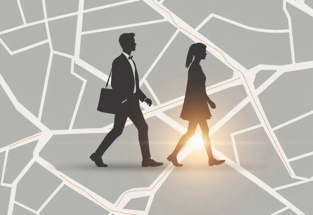 two peoples paths crossing on a map explaining how does happn work