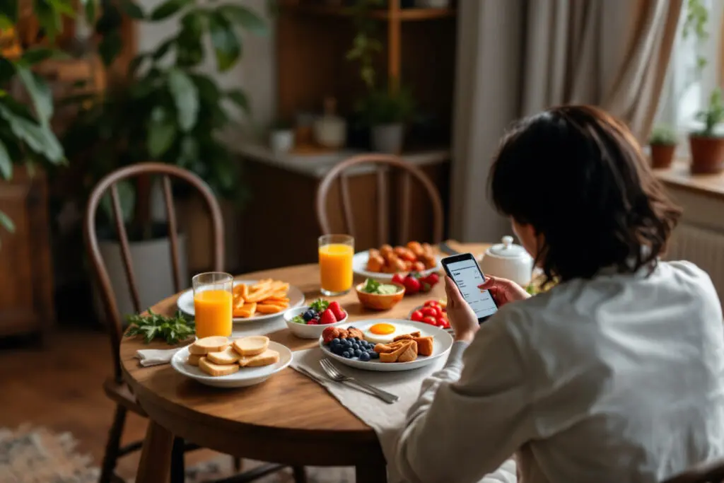 a beautiful breakfast ignored by a person engrossed in their phone visually representing the feeling of being taken for granted - Dating Man Secrets - Psychology Attraction Tips Revealed a beautiful breakfast ignored by a person engrossed in their phone visually representing the feeling of being taken for granted