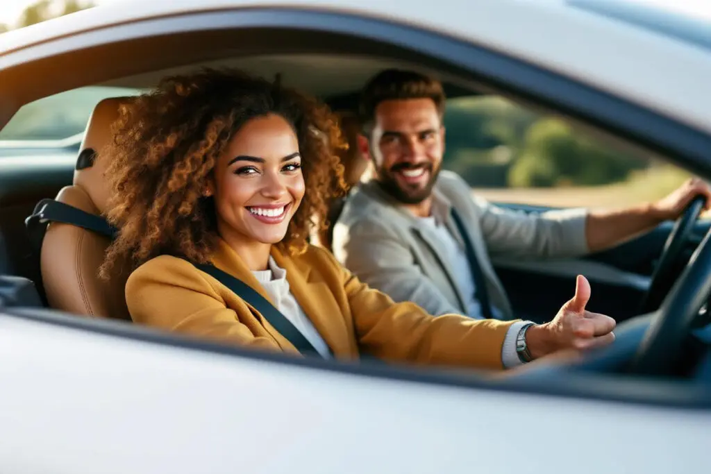 a confident woman driving a luxury car while her partner cheers her on depicting a dynamic where she earns more than me - Dating Man Secrets - Psychology Attraction Tips Revealed a confident woman driving a luxury car while her partner cheers her on depicting a dynamic where she earns more than me