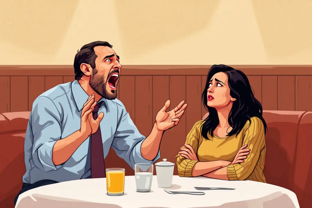 a man ignoring his date by talking nonstop about himself a clear visual of conversational first date red flags