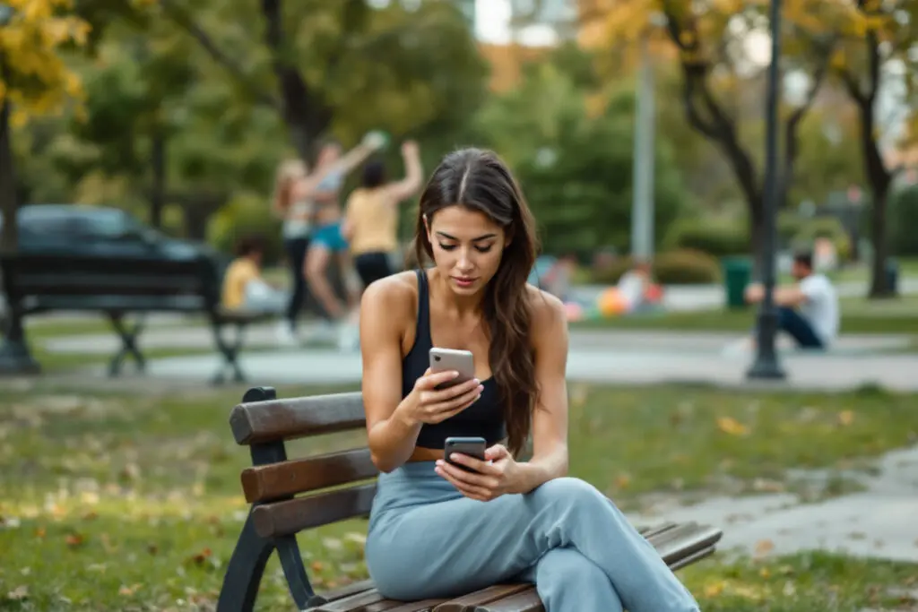 a woman waiting alone on a park bench while others play in the background a direct visual for benching in dating