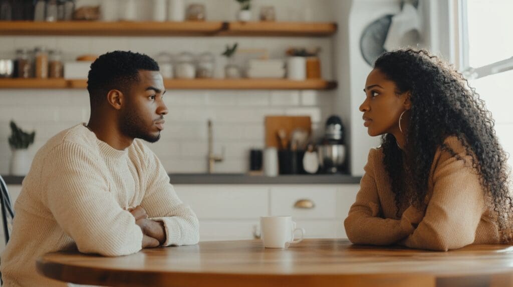Couple discussing relationship while dating.