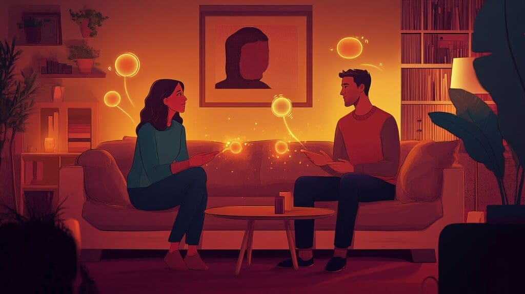 Couple communicating while dating a Muslim man.