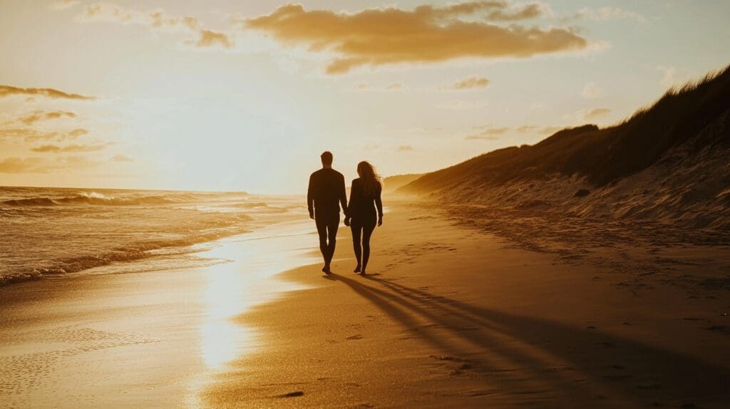 Couple walking on beach dating a separated man