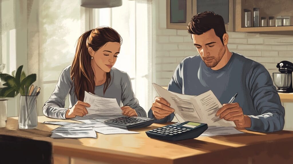 Couple analyzing financial dynamics when dating.