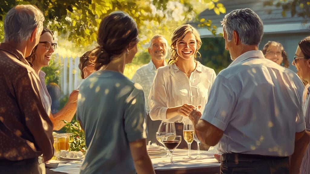 Woman meeting his friends while dating a man